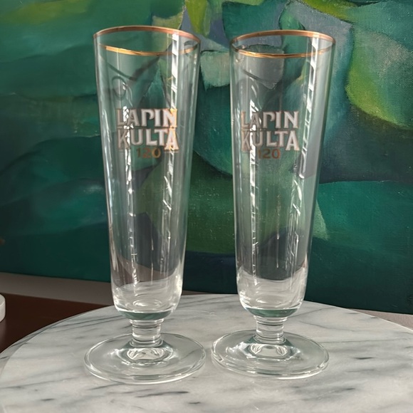Finnish Lapin Kulta Brewery Commemorative Beer Flutes/Glasses (2) - Picture 5 of 5